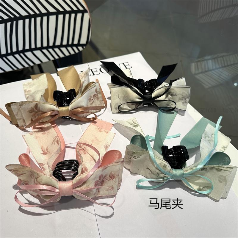 新中式國風馬尾夾水墨畫長飄帶蝴蝶抓夾高級感後腦勺夾氣質網紅