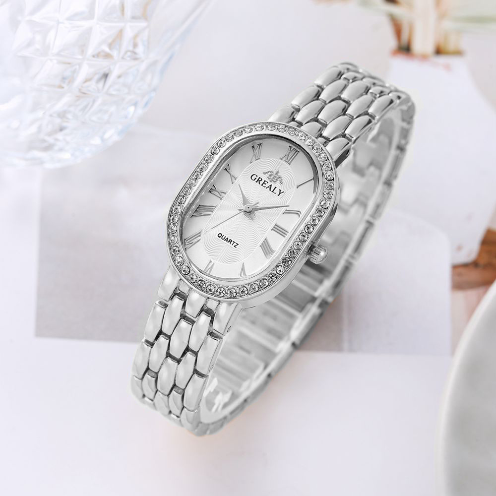 Nuevo reloj de lujo transfronterizo con diamantes de imitación para mujer, esfera multicolor en forma de barril, temperamento de moda, cinturón de acero romano, reloj para mujer