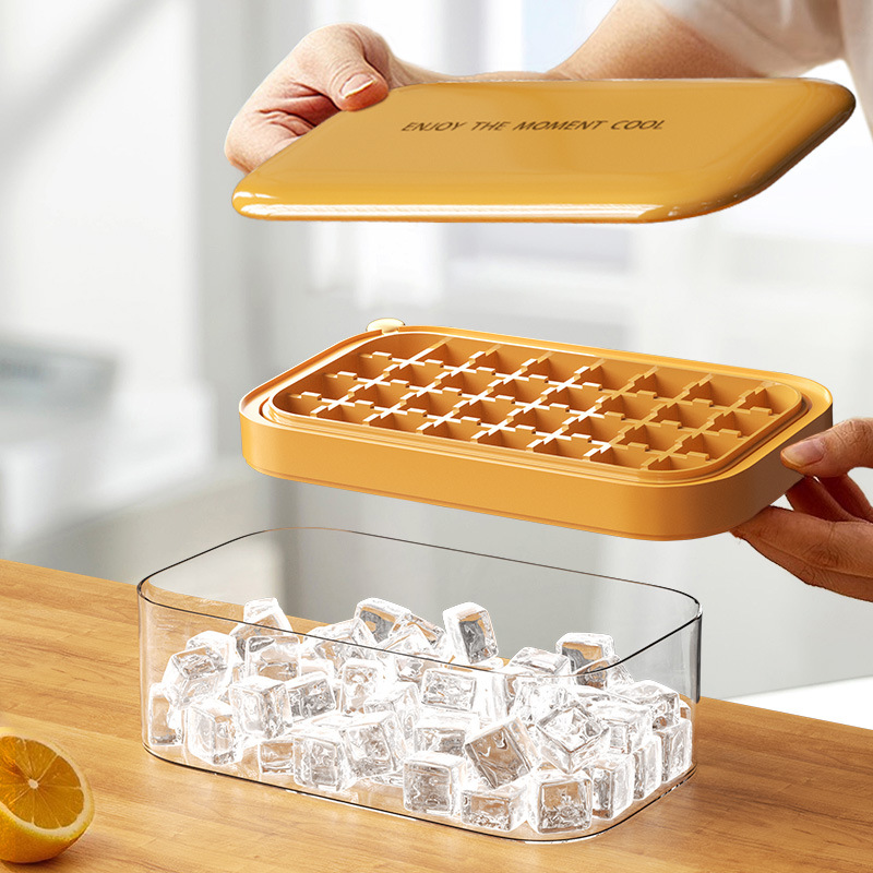 Nuevo molde de hielo de 32 cuadrículas flip-press caja de hielo doméstica de almacenamiento de hielo de gran capacidad caja de hielo de silicona al por mayor