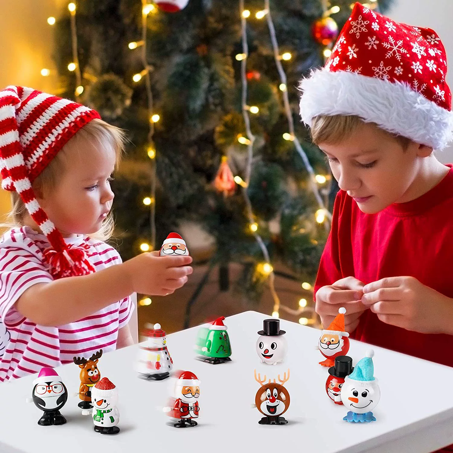 Christmas wind-up toy for elderly, set, pinguin