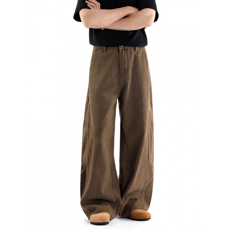 American-style khaki casual pants, brown vintage scythe jeans, unisex loose wide-leg pants, clea cross-border dropshipping