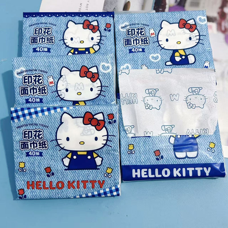 กระดาษทิชชู่พิมพ์ลาย Hello Kitty สีน้ำเงินเดนิม (1 แพ็ค)