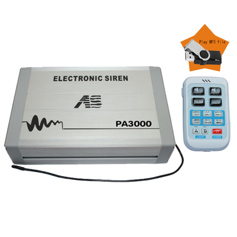 PA3000 Car Wireless Siren Speaker Set 12V24V Loudspeaker High-Pitched Alarm with USB MP3 Function