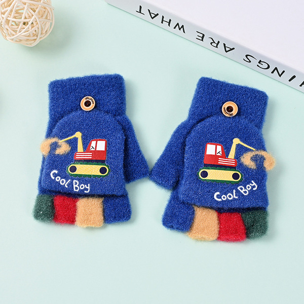 Winter Children's Half-Finger Flip-Top Knit Plush Cold-Proof Gloves for Boys and Girls with Half-Finger Flip-Top Design