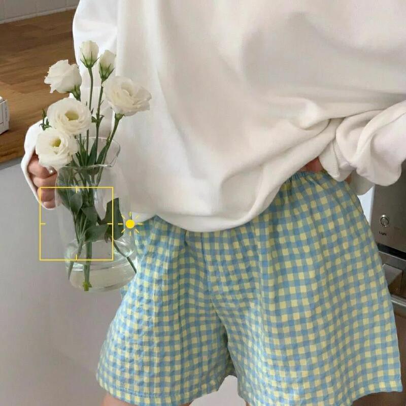 2026 Embrace Summer Home Shorts Floral Sports High-Waisted Slimming Wide-Leg Pants Loose Casual Plaid Pajama Pants