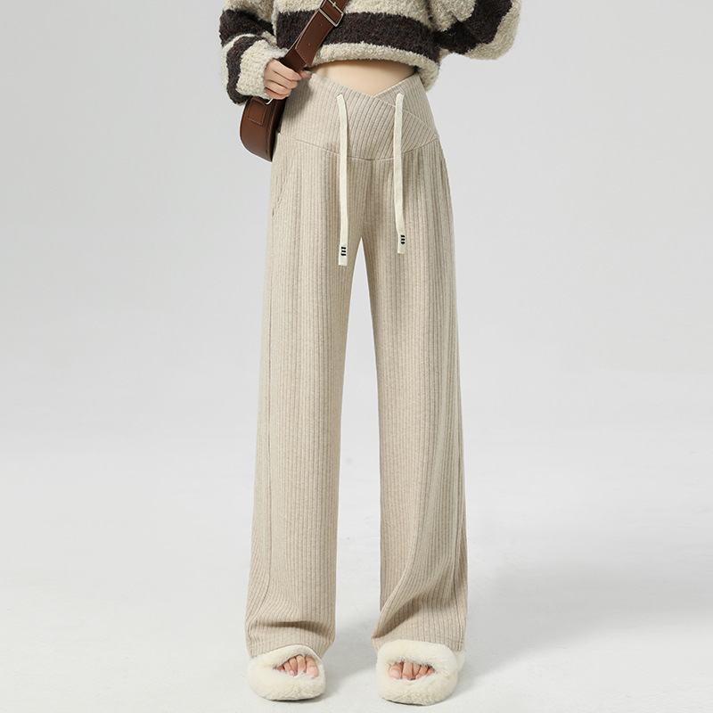 Japanese Pregnant Women's Pants Autumn and Winter New Style Outer Wear Casual Wide-leg Pants Dagging Straight-tube Pregnant Women's Winter fleece-lined Thickened