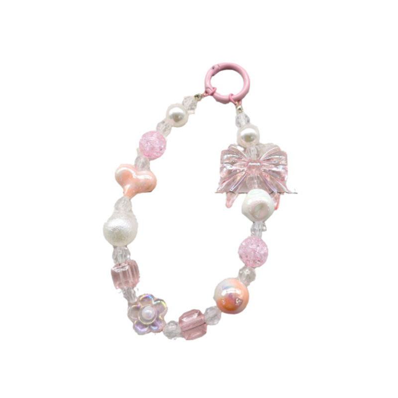 2023 nuevo llavero de cadena de cuentas redondas amor arco colgante Cadena de teléfono móvil colorido fresco perla color sólido coincidencia