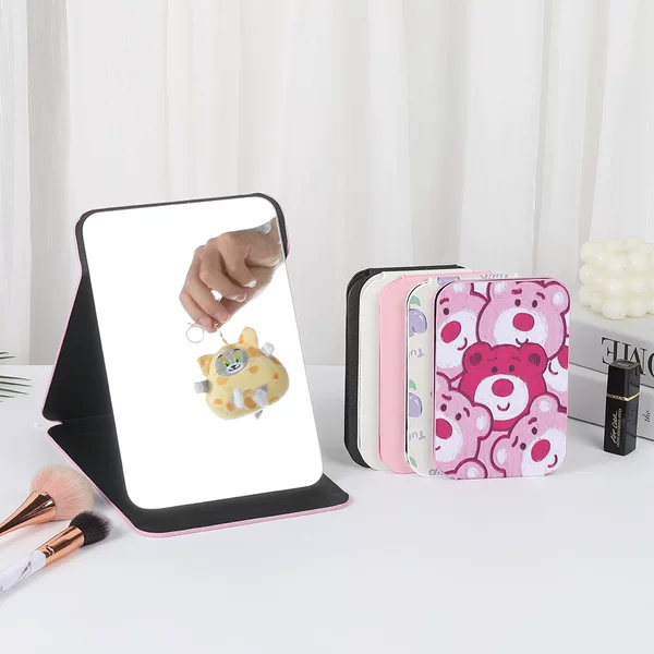 Student Simple Makeup Mirror PU Folding Mirror Makeup Mirror Desktop Leather Dressing Mirror Composite Portable Portable Mirror