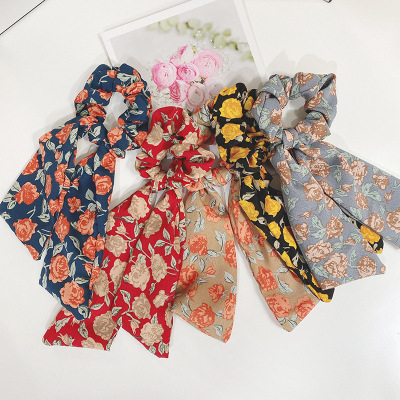 彩色碎花發繩複古大腸圈飄帶ins韓版紮頭發皮筋頭繩束發帶頭飾新