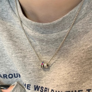 Colored Diamond Hip-Hop Retro Sweat Letter Pendant Necklace Women's All-match Accessories High-end Light Luxury Niche Collarbone Necklace