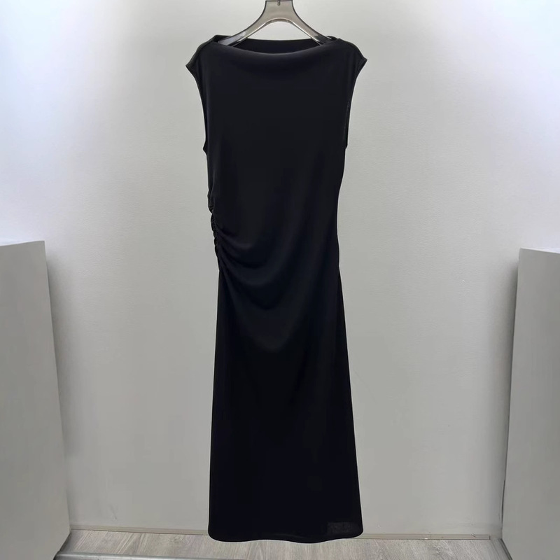 Th theory spring and summer new women's sleeveless boat collar pleated waist dress Th theory spring and summer new women's sleeveless boat collar pleated waist dress