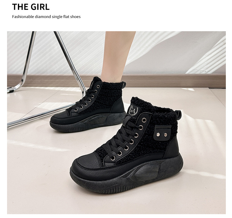 Women's Plush High Top Cotton Shoes Versatile Casual Trainers_voghion.com