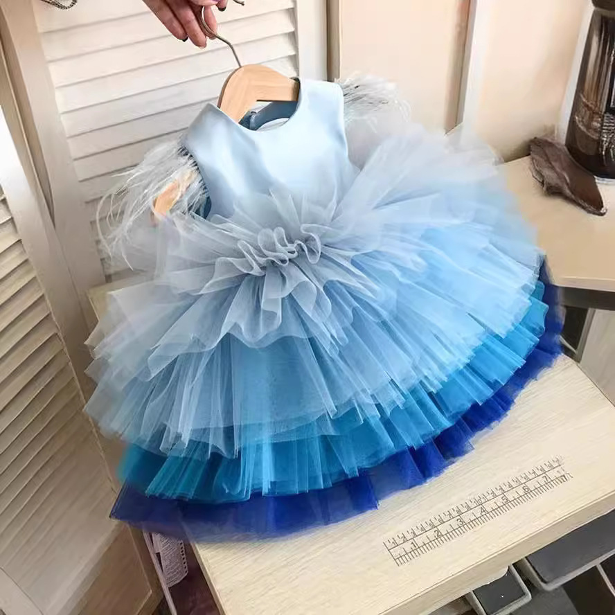 Children's Formal Cake Skirt 2026 New Model For Little Girls, Fluffy Gradient Fashion Trend Sleeveless Birthday Dress_voghion.com