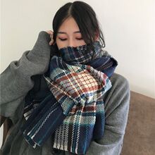 日系女冬天加厚仿羊绒围巾保暖百搭格纹韩版披肩长款两用围脖学生