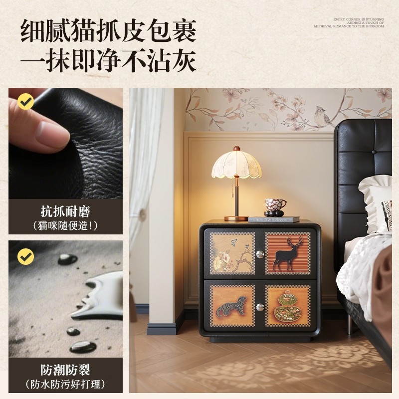 Medieval estilo de madera maciza mesilla de cama 2025 nuevo tipo de dormitorio casero gabinete de almacenamiento creativo retrógrado simple gabinete de la cama