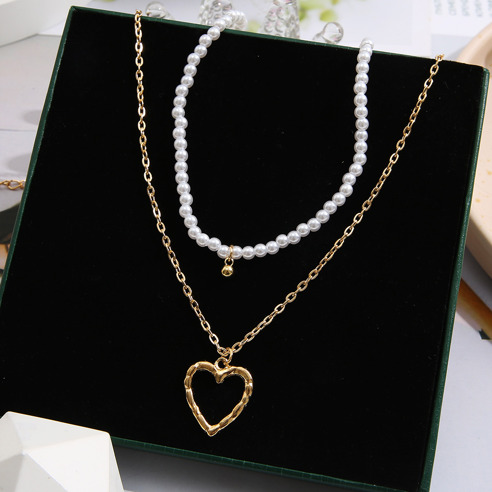 Fashion Heart Shape Alloy Plating Artificial Pearls Layered Necklaces display picture 4