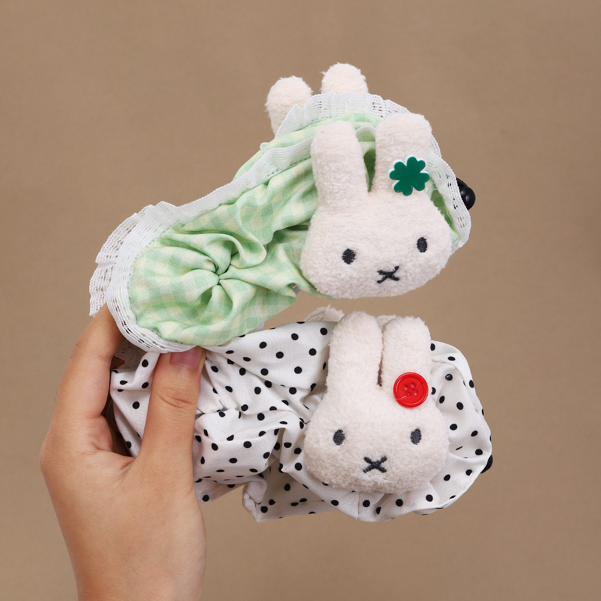 Elegante y encantador punto de onda grande tamaño Miffy conejo gran volumen de cabello más perfumado, cabello en la parte posterior de la cabeza, adornos de cabello de niña