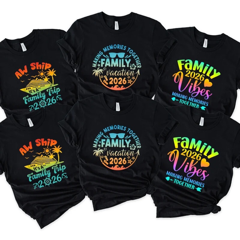 2026 Family Vacation Matching T-Shirts to Create Memories Gradient Print Tops Summer Travel Cruise Vacation 2026 Family Vacation Matching T-Shirts to Create Memories Gradient Print Tops Summer Travel Cruise Vacation