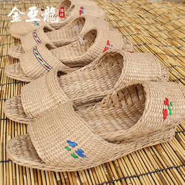 新款草鞋拖鞋家居鞋手工蒲草编织舒适草色手工拖鞋出口韩国草鞋