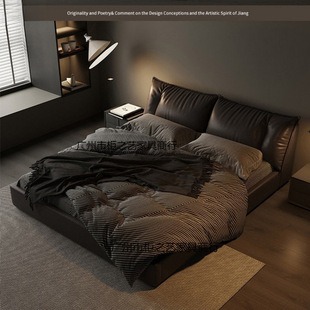 Italian Minimalist Leather Bed, Light Luxury Modern Master Bedroom Large Bed, Air Pressure Storage Double Bed, French Soft Bag, Internet Celebrity Wedding Bed