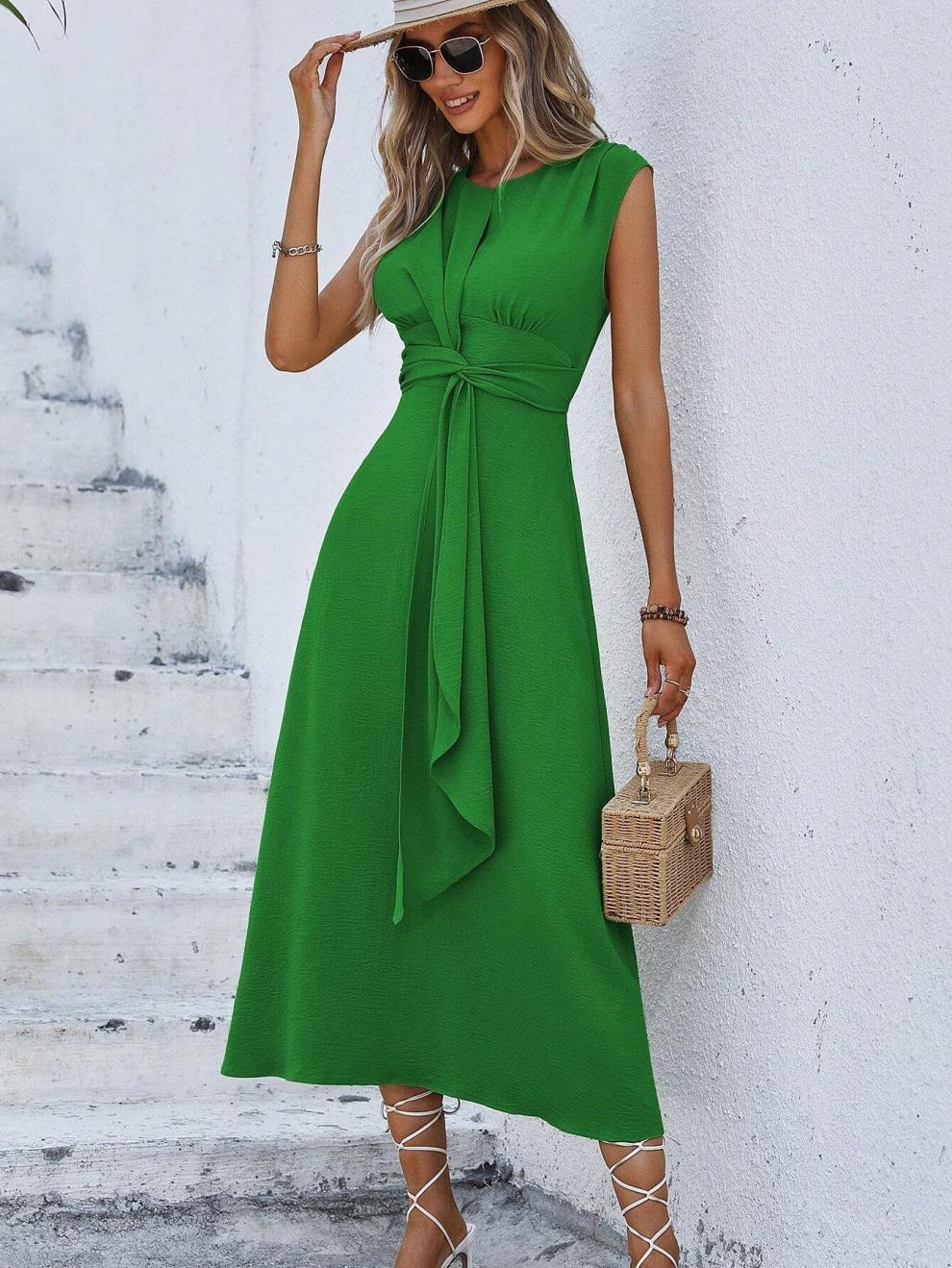 327g Weight Midi Dress Dress Length Type Sleeveless Sleeve Length Sheath Dress Dresses Type Sleeveless Sleeve Type Polyester Fabric Type Elastic Waist Waist Line Holiday Occasion Round Neck Neckline Regular Fit Fit Type Solid Color Pattern Summer Season Women's Gender Streetwear Style Wholesale Women's Streetwear Solid Color Holiday Round Neck Sleeveless Sheath Dress 12