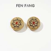 中古Vintage耳饰欧美宫廷风黄铜镀金花朵耳钉耳夹女小众高级感