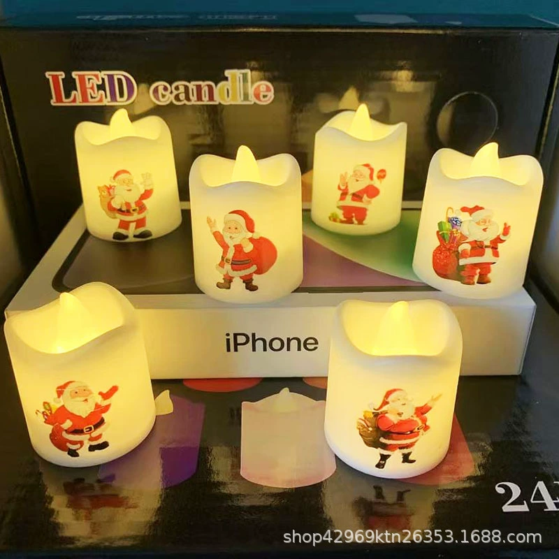 Светодиодная рождественская цифровая свеча, рождественский старик, снеговик, маленькая чайная свеча с принтом, романтические декоративные украшения для свечей