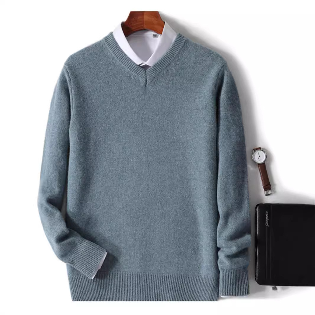 Kişi üçün qalın V-yaxal cashmere sviter