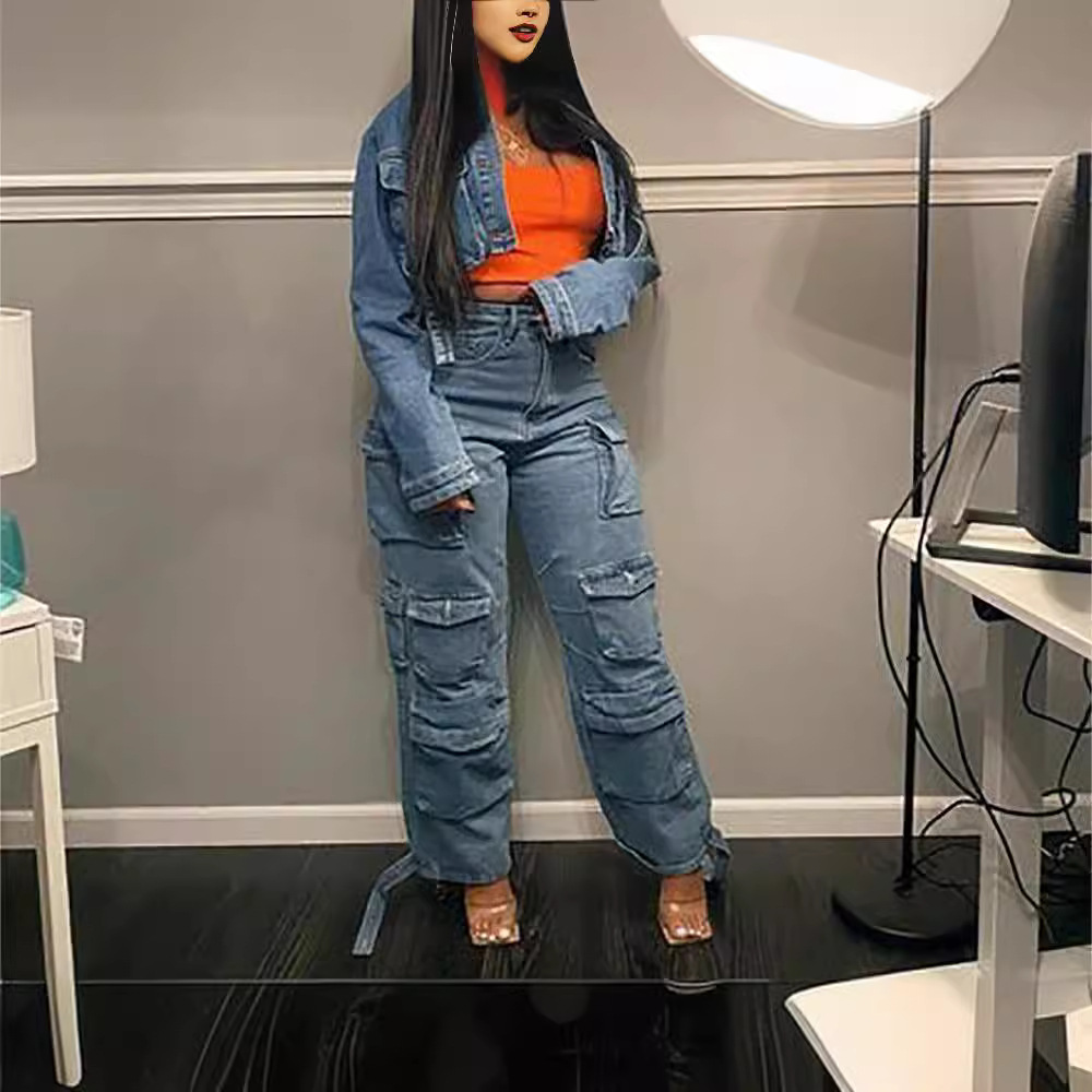 Women's New Product Trend Multi Pocket Jeans Washed Workwear Pants_voghion.com