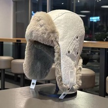 帽子女时尚皮质雷锋帽冬季加棉防寒保暖韩版网红街头毛绒护耳帽男