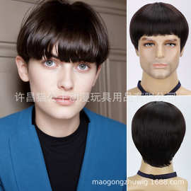 跨境货源欧美假发棕黑色短款蘑菇头厂家批发 外贸波波bobo头假发