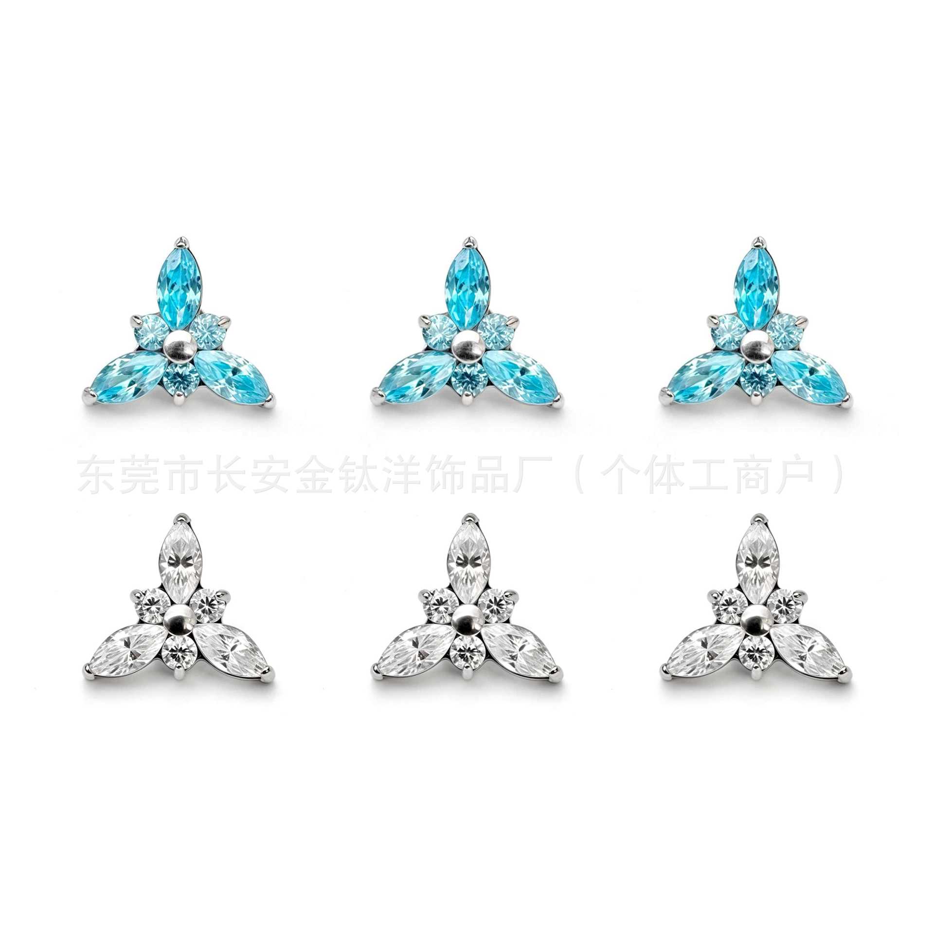 F136 Titanium Internal Thread Full Diamond Triangular Zircon Lip Stud Ear Stud Ear Bone Stud G23 Titanium Alloy Body Piercing Jewelry detail image 5