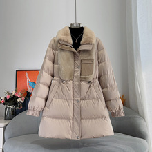 水貂毛秋冬皮草鹅绒羊羔毛皮毛一体女中长款显瘦羽绒服厚冬装大衣