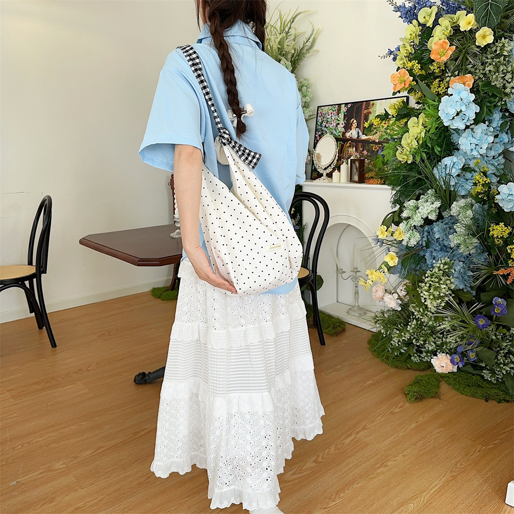 90g Weight Poplin Lining Material 19695304699 Fashion Element Open Closure Type Double Shoulder Straps Strap Type Tote Bag Bags Type Travel, Daily Occasion Canvas Material Round Dots Pattern All Seasons, Spring&Summer Season Women's Gender Streetwear Style Square Shape Medium Size 45262 New Polka Dot Canvas Bag Women's Large Capacity Bag College Students Class Canvas Bag Special-Interest Shoulder Bag 3