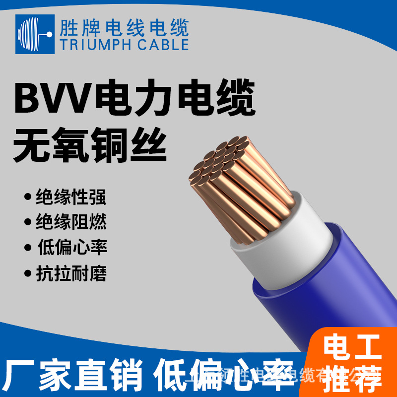 胜牌 国标BVV电力电缆 无氧纯铜线芯PVC双绝缘护套 大型设备用线