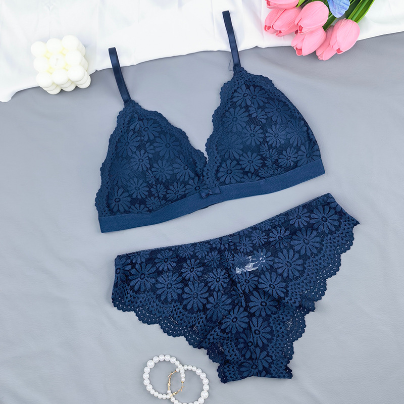 Bra de estilo francés conjunto de encaje femenino se reúne de alta calidad sin anillo de acero hermosa espalda delgada ropa interior de tamaño grande transfronteriza