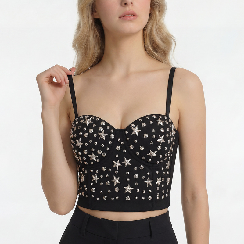 Cross-Border Silver Studded Star-Shaped Camisole Sweet and Spicy Shapewear Corset European and American Style Crop Top Sexy Fishbone Bustier for Women Cross-Border Silver Studded Star-Shaped Camisole Sweet and Spicy Shapewear Corset European and American Style Crop Top Sexy Fishbone Bustier for Women