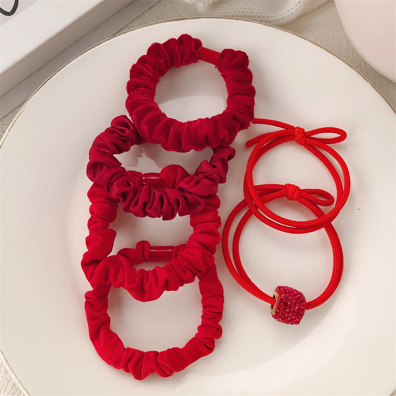 Año Nuevo chino rojo rojo anillo de pelo del intestino delgado temperamento simple correa de cabello de correa de cabello de mujer cuerda bola de cabello adornamiento de cabello