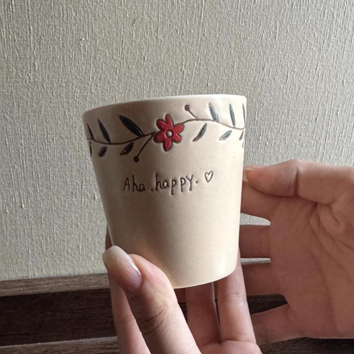 创意陶瓷咖啡杯180ml澳白杯Cortado杯拿铁杯釉下彩手绘小花高颜值|undefined