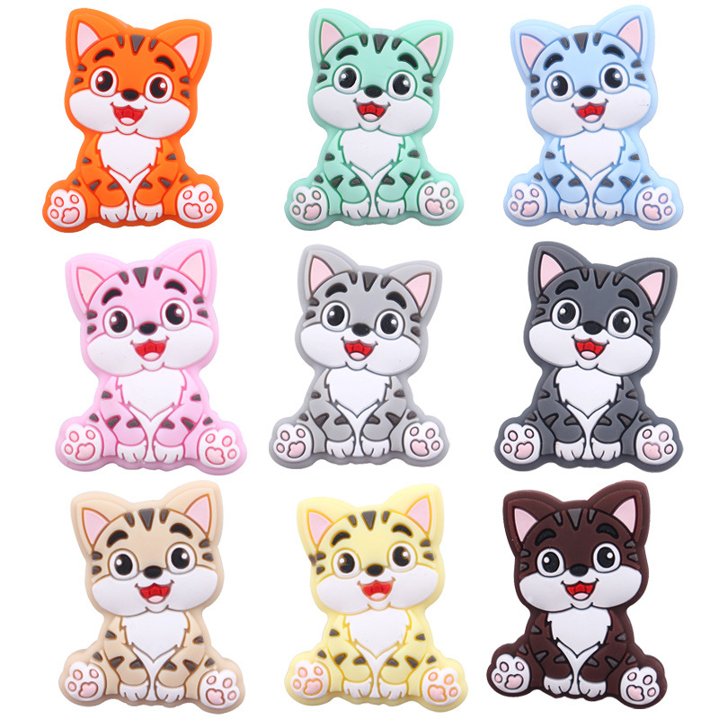 Nuevos artículos para bebés DIY animales de dibujos animados gatitos joyas de silicona pezón cadena de dientes molares accesorios de pulsera de diente