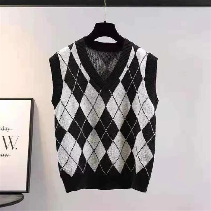 Loose pullover rombo abrigo de desgaste Exterior las mujeres primavera y otoño 2023 nuevo retro apilados punto Chaleco corto image 7