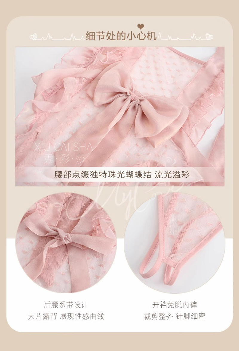 Maid Roleplay Lingerie Set with Apron, Thong, Headpiece, Bracelet and White Stockings — detail image 7