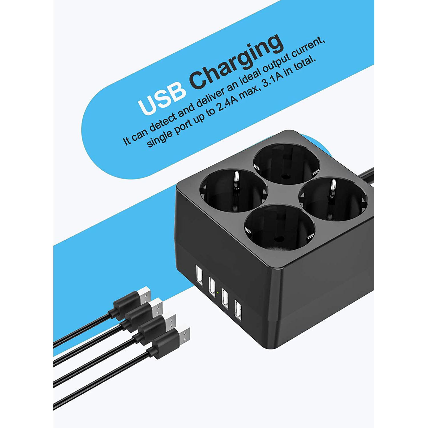 创意新款小巧魔方设计欧规4孔排插插座  家用办公便携式USB插线板