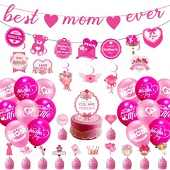 Mother's Day Party Decoration Best Mom Ever Banner Spiral Hanging Decorations Balloons Cake Topper Wholesale Custom