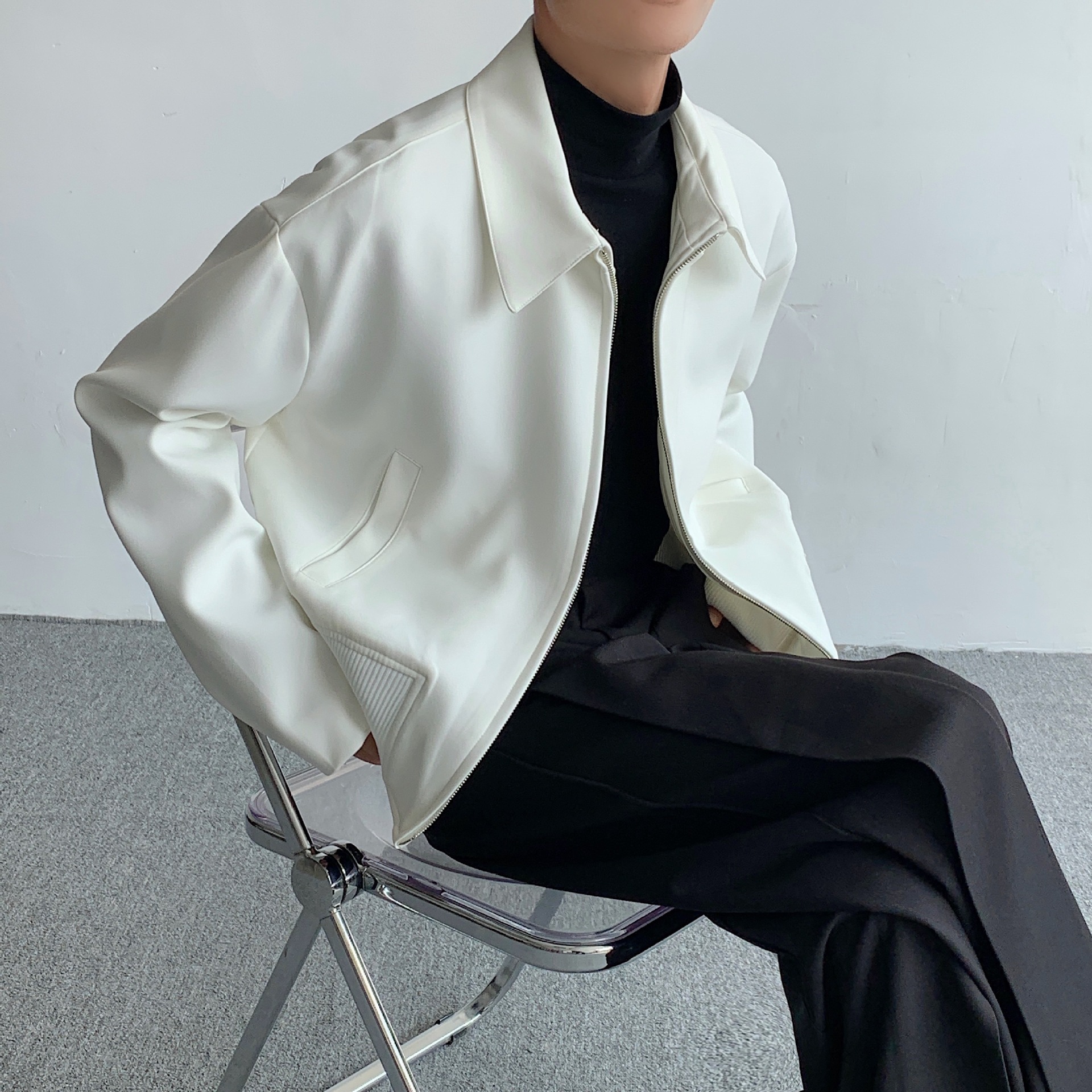 Shoulder Padded Executive Jacket Short Cardigan Zipper Baseball Jersey_voghion.com