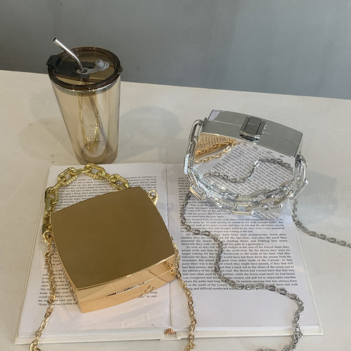 Metal Small Bag 2024 Korean Style Fashion Coarse Chain Shoulder Personal Ins Girl Chain Single Shoulder Box Bag Trend