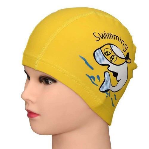 儿童PU卡通海豚印花儿童游泳帽男童女童专用泳帽防水弹力泳帽