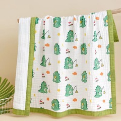 Wholesale six-layer gauze wrapped cartoon pattern children's quilt soft absorbent bath wrap wide edge printed high density bath towel