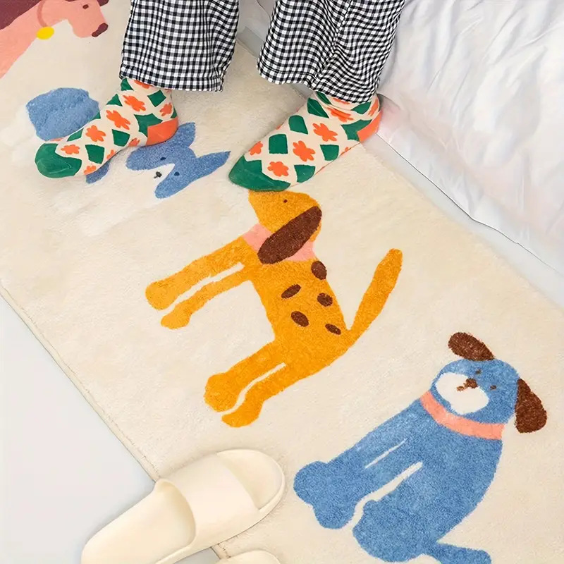 Cross-Border Temu Japanese and Korean Best-Selling Cartoon Imitation Cashmere Floor Mats Bathroom Absorbent Foot Mats Bedroom Skin-Friendly Bedside Blankets Wholesale