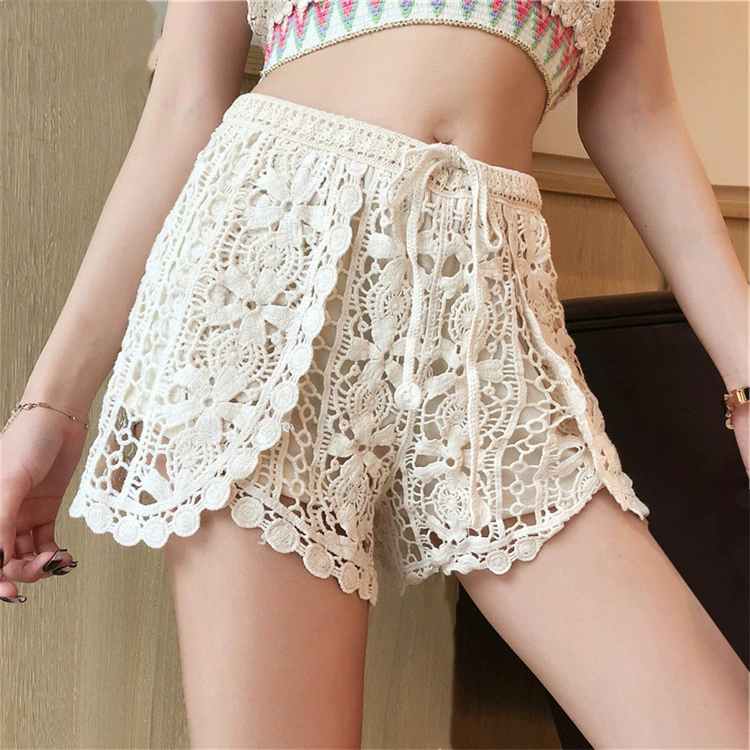 Полые кружевные вязаные свободные шорты с вышивкой, брюки с защитой от света, женская верхняя одежда, новые шорты